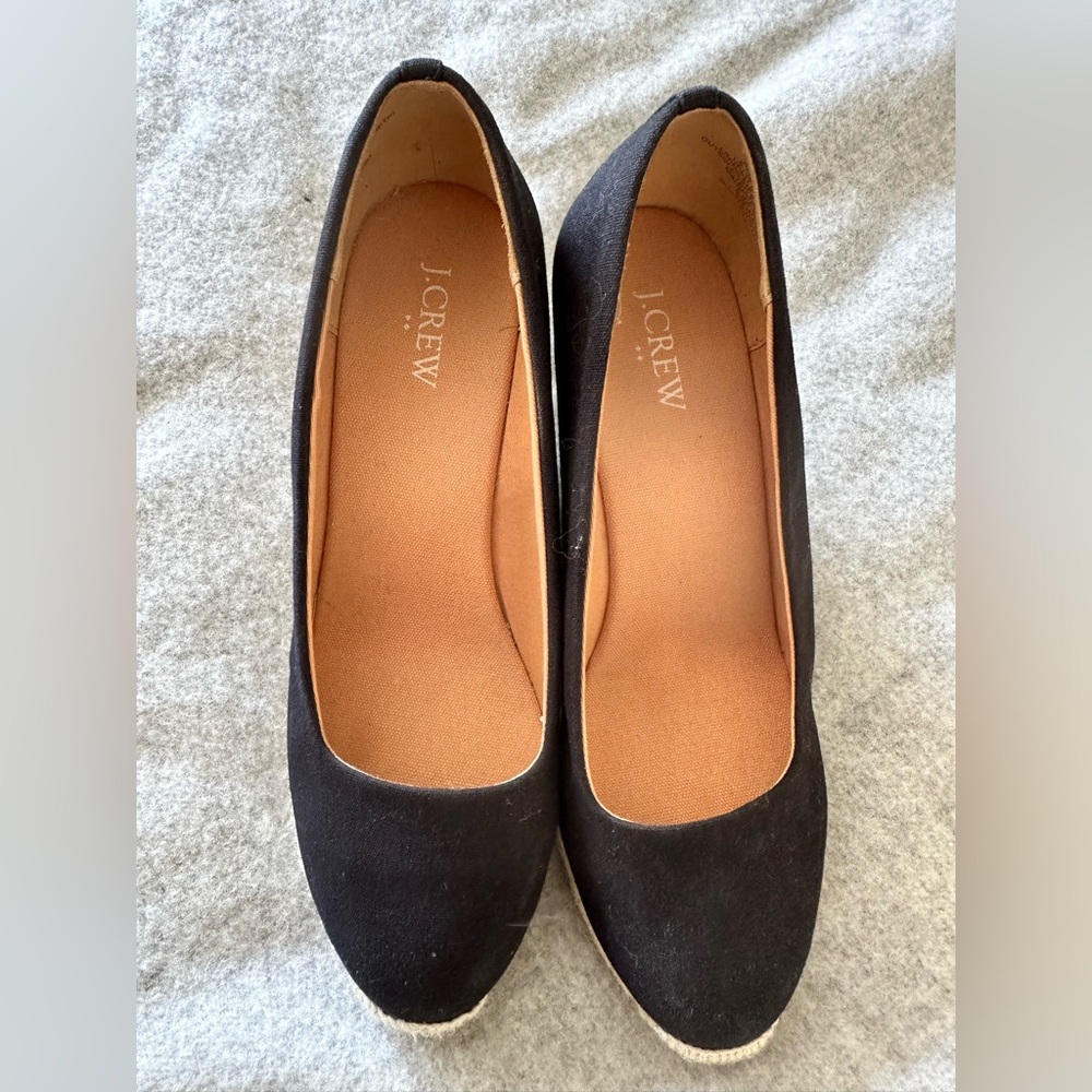 J. Crew Women's Canvas Espadrille Wedges Black Size 9